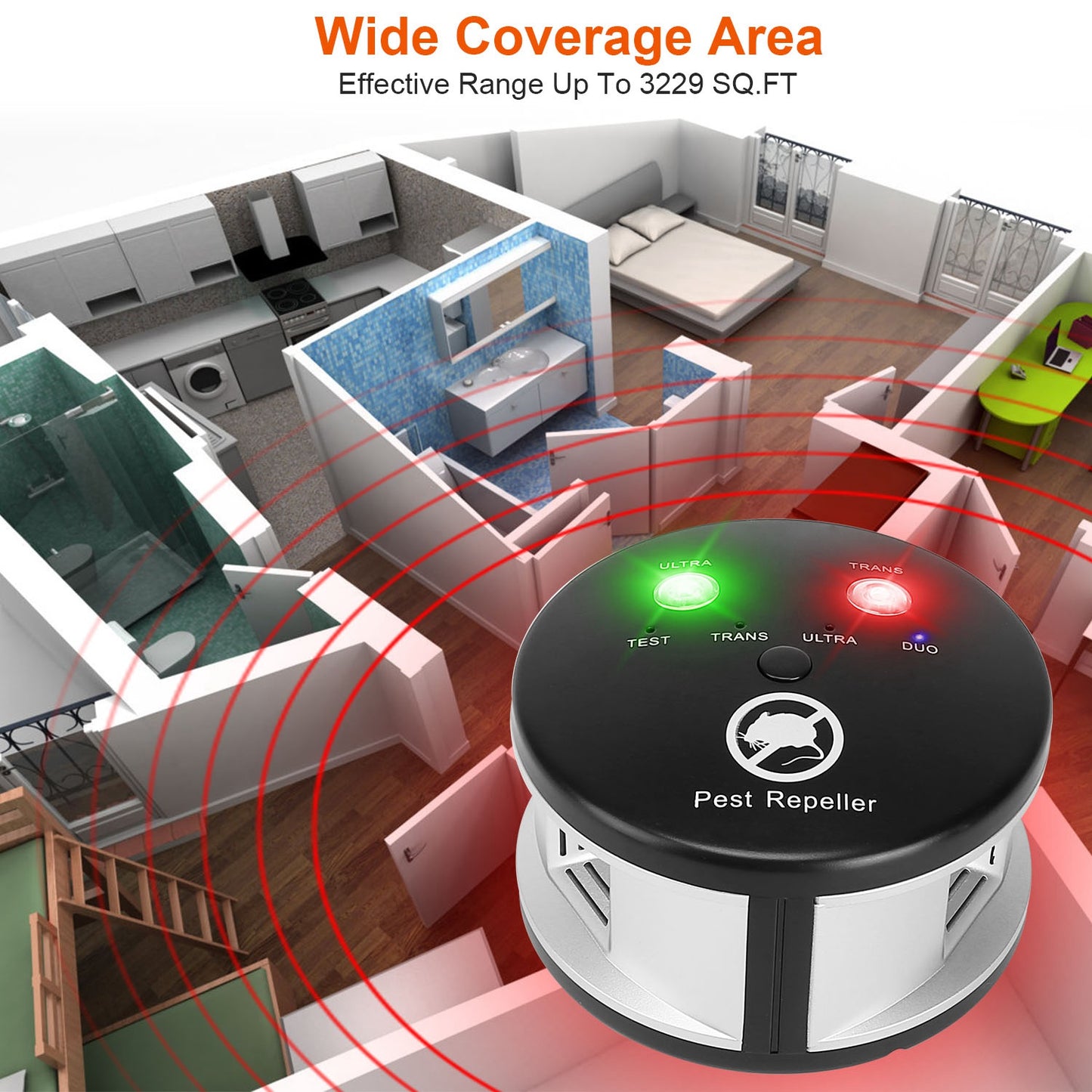 Ultrasonic Pest Repeller with 4 Modes for Indoor Use