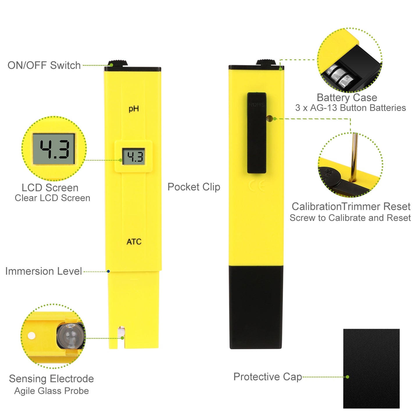 Digital pH Meter with ATC for Water Testing 0-14 Range