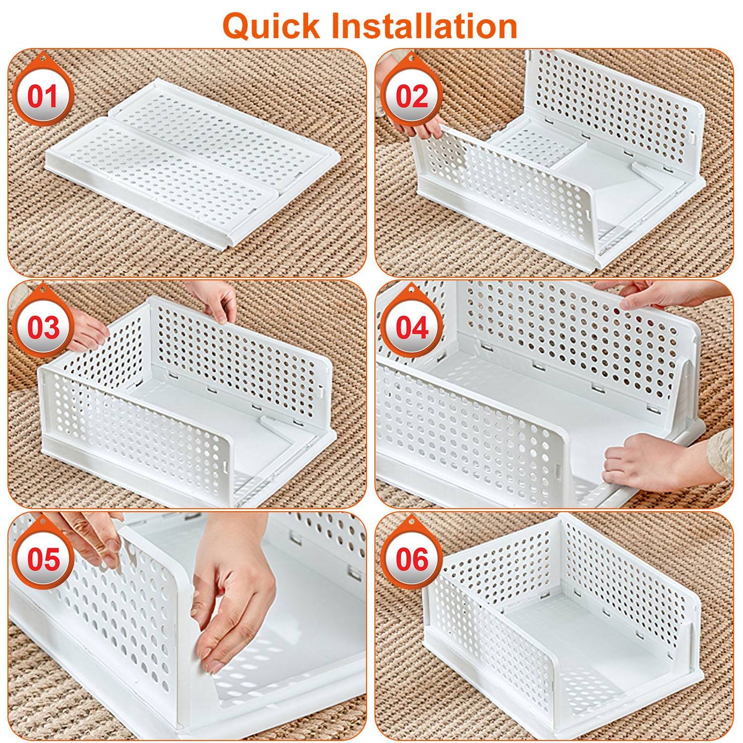 Plastic Storage Bins with Slide Rails - 4 Pack Stackable