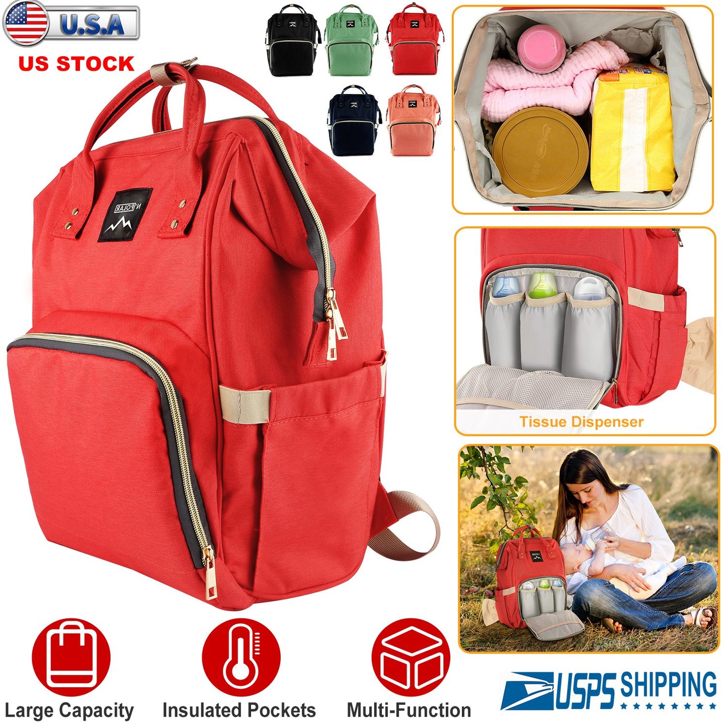 Diaper Bag Backpack with Changing Pad - Water-Resistant