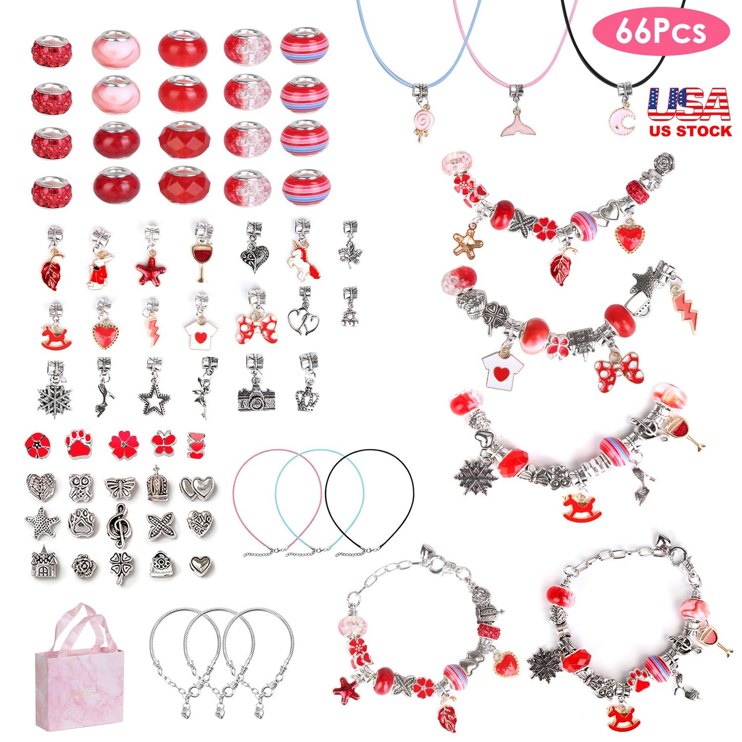 66-Piece Kids' DIY Charm Bracelet Kit
