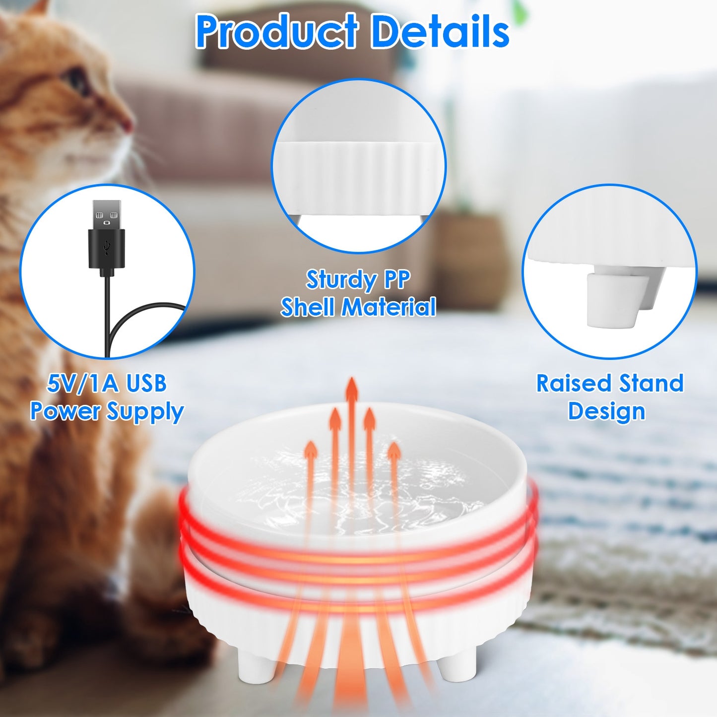 Heated Pet Water Bowl - USB Powered Ceramic Non-Freezing