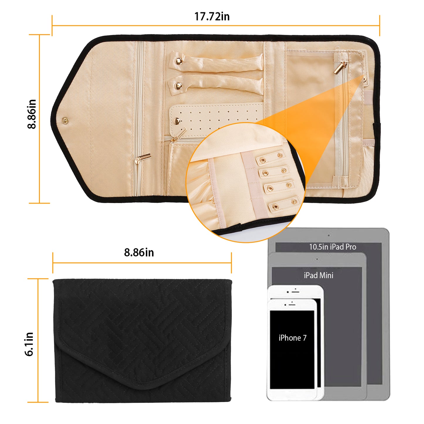 Travel Jewelry Organizer Case - Foldable Roll Storage Bag