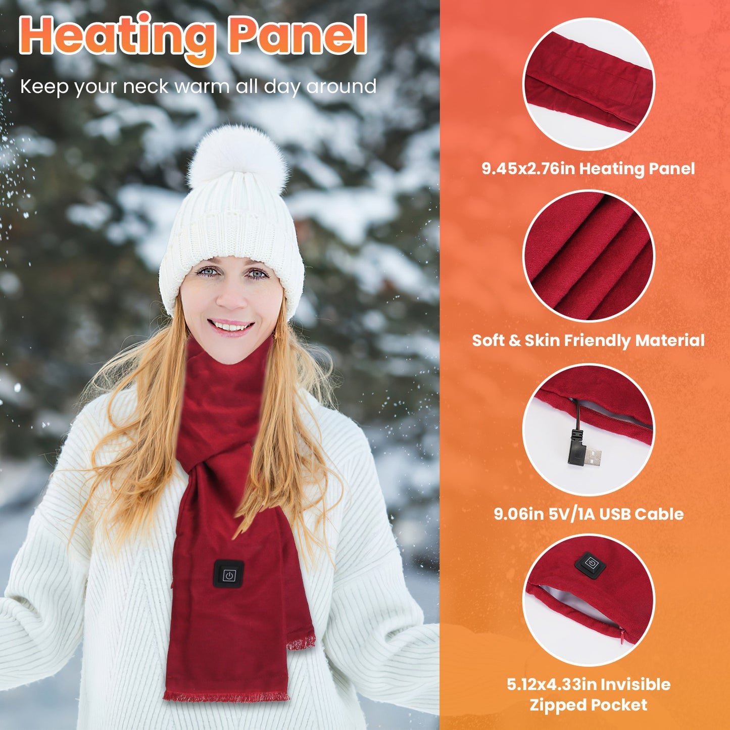 USB Heated Winter Scarf with 3 Temperature Settings