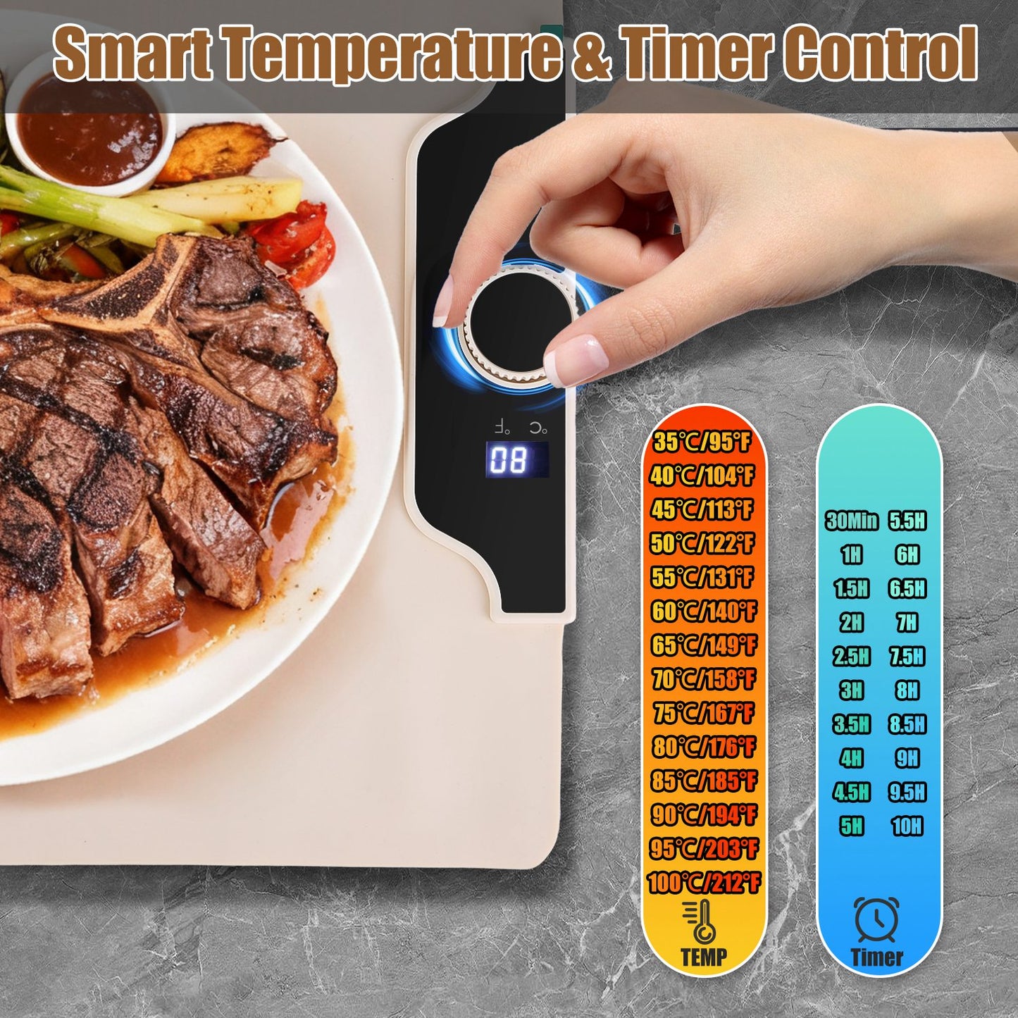 Electric Food Warming Mat 23.6x15.8in with 14 Temp Levels