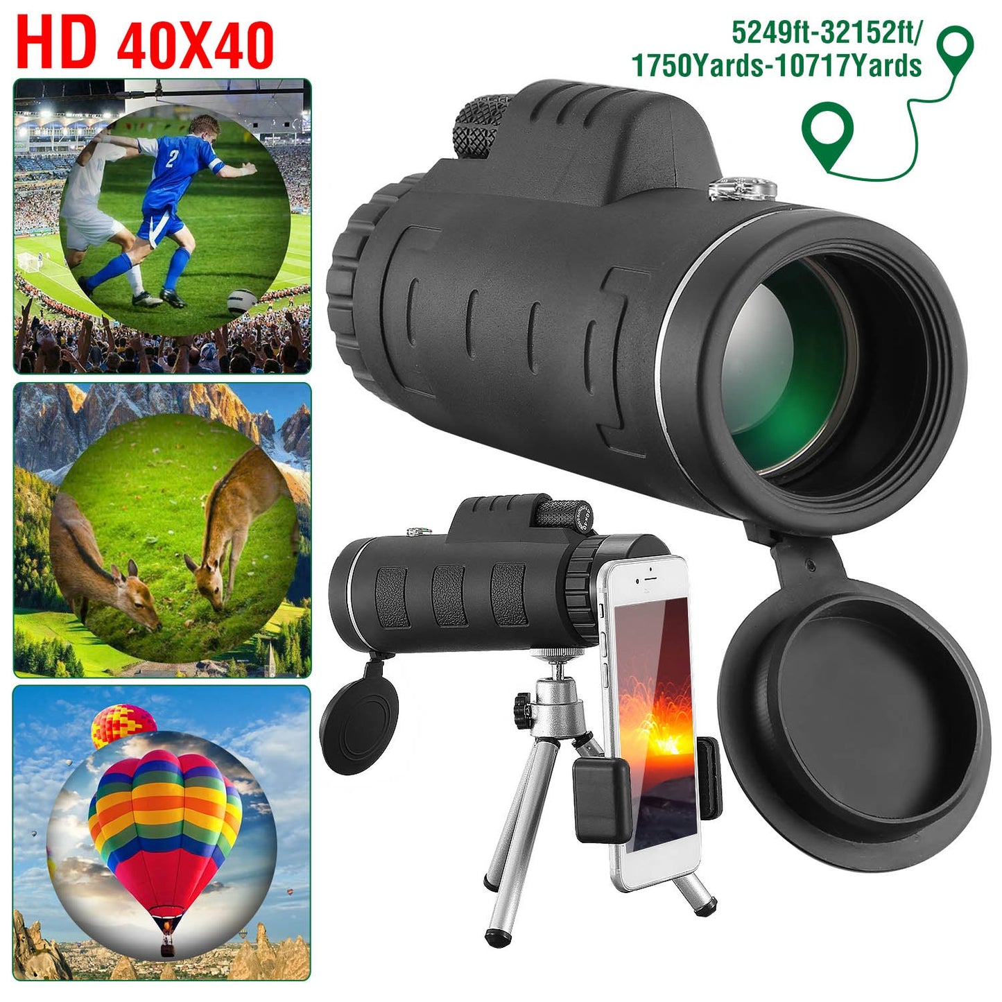 40x40 Monocular Telescope with Phone Adapter and Tripod