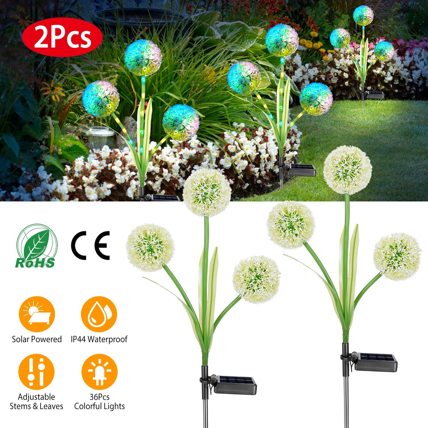 Solar Dandelion Garden Lights 36 LED Outdoor Pathway Stakes