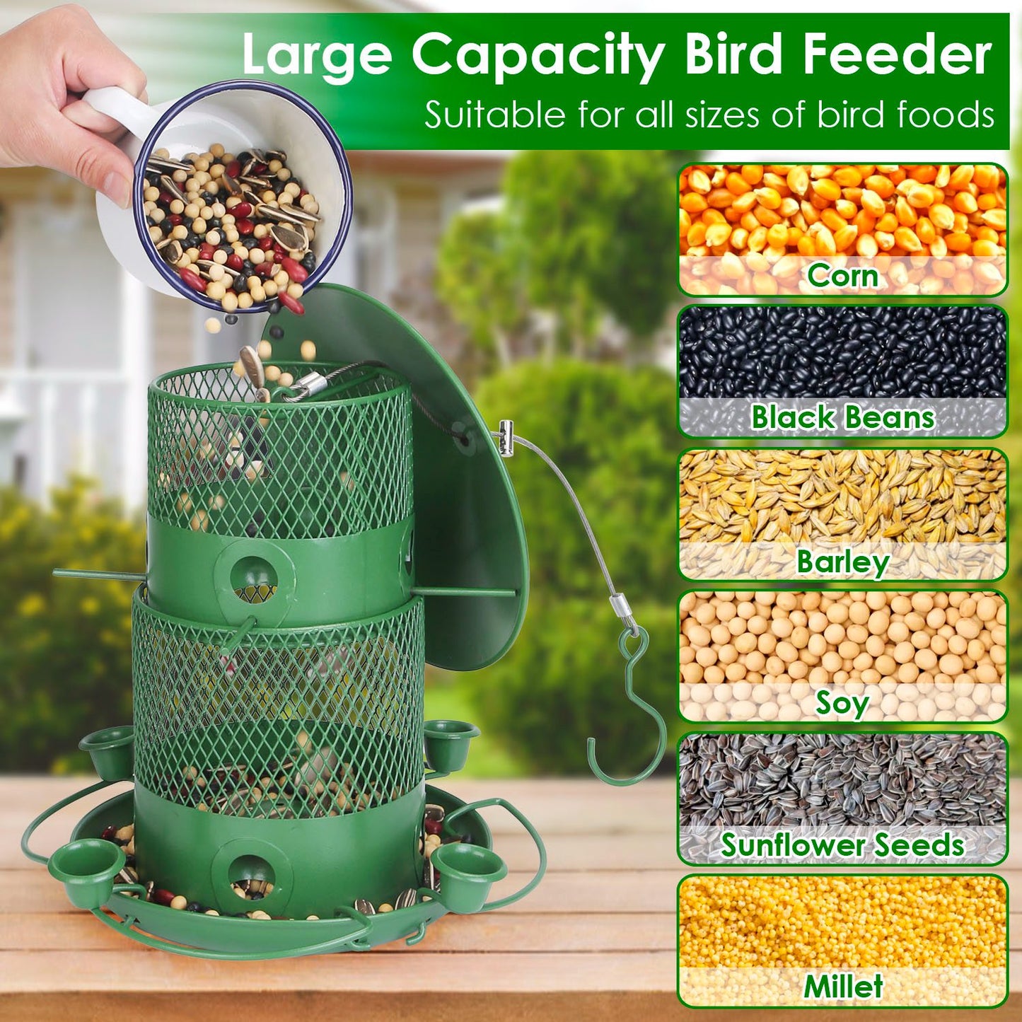 Squirrel-Proof Metal Bird Feeder with Water Cups & Perches