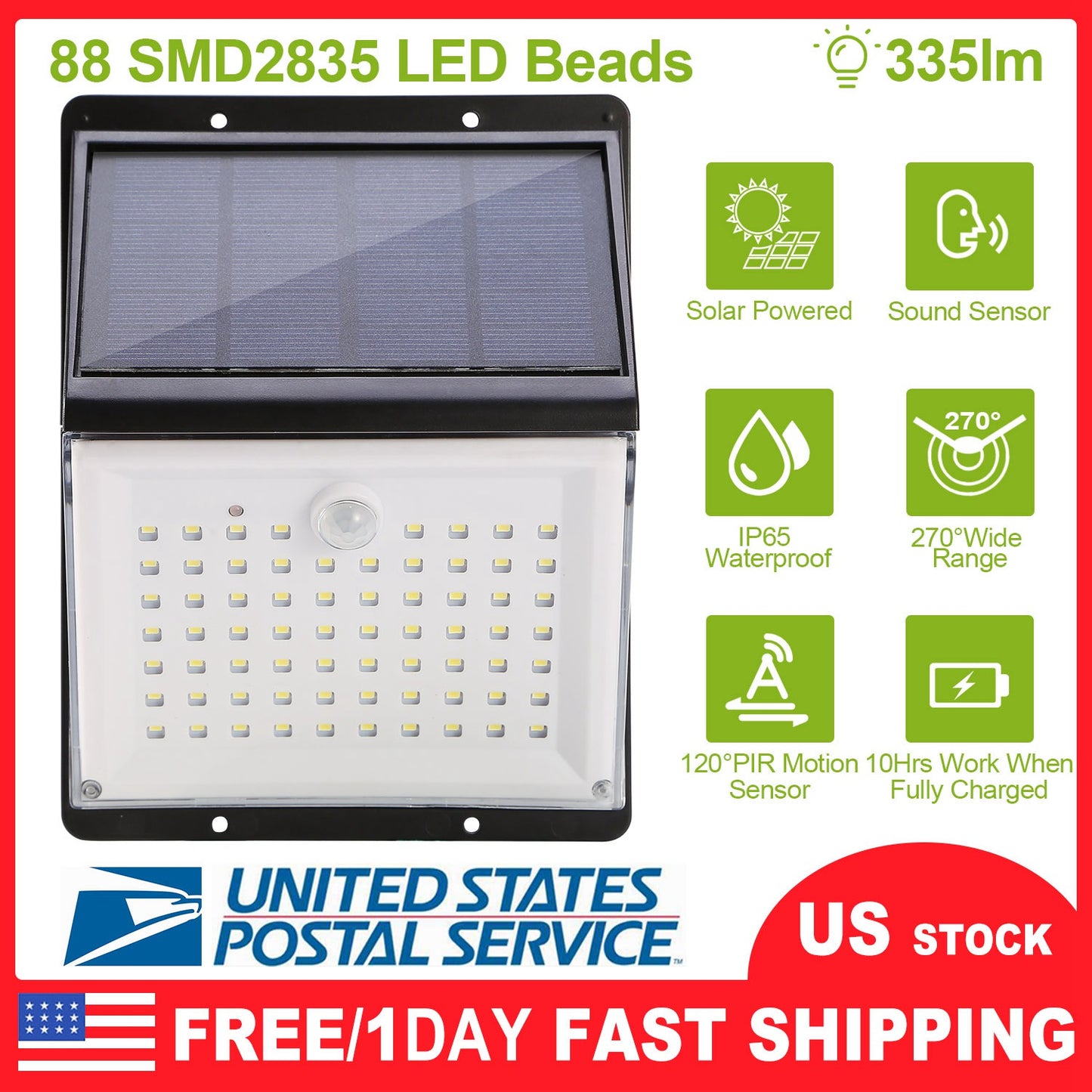 Solar Motion Sensor Wall Light with 88 LEDs and Remote Control