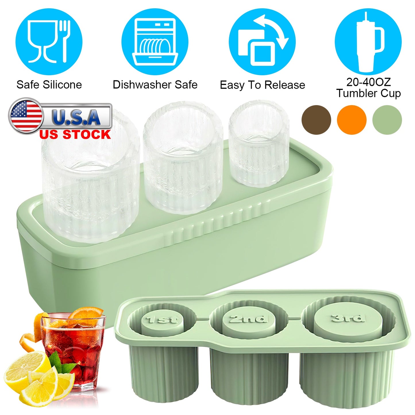 Hollow Cylinder Ice Cube Tray for Stanley Tumblers 20-40oz