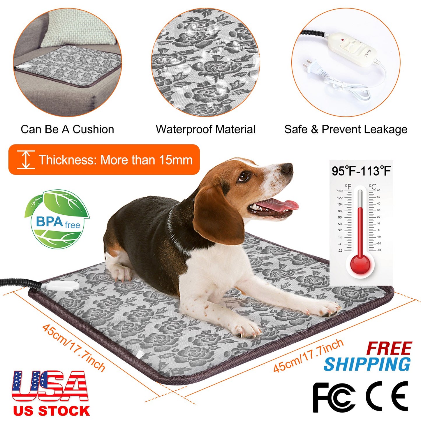 Pet Heating Pad with Adjustable Temperature & Chew Resistant Cord