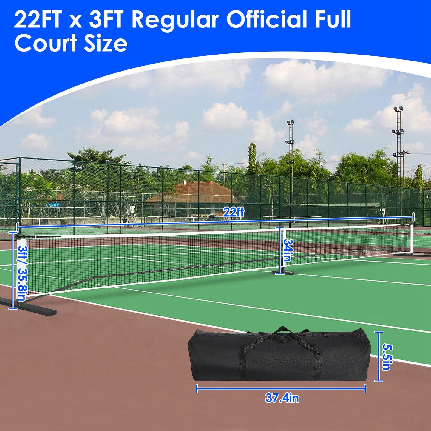 Pickleball Net Set 22ft Regulation with Paddles & Balls