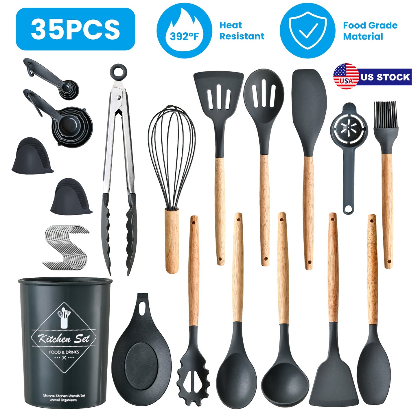 Kitchen Cooking Utensils Set - 35 Piece Silicone & Steel