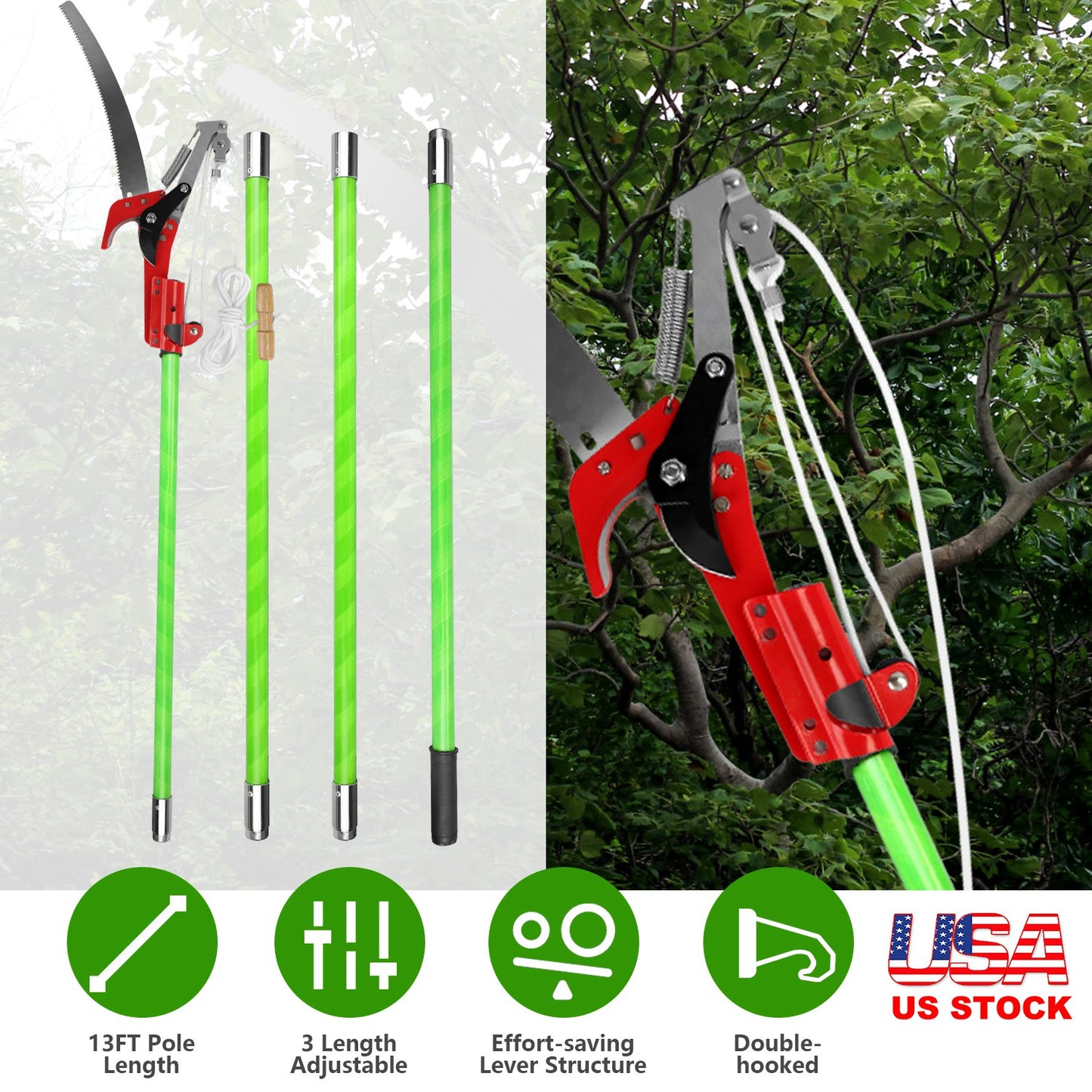 Extendable Manual Pole Saw 8-15ft Tree Pruner with Saw Blade