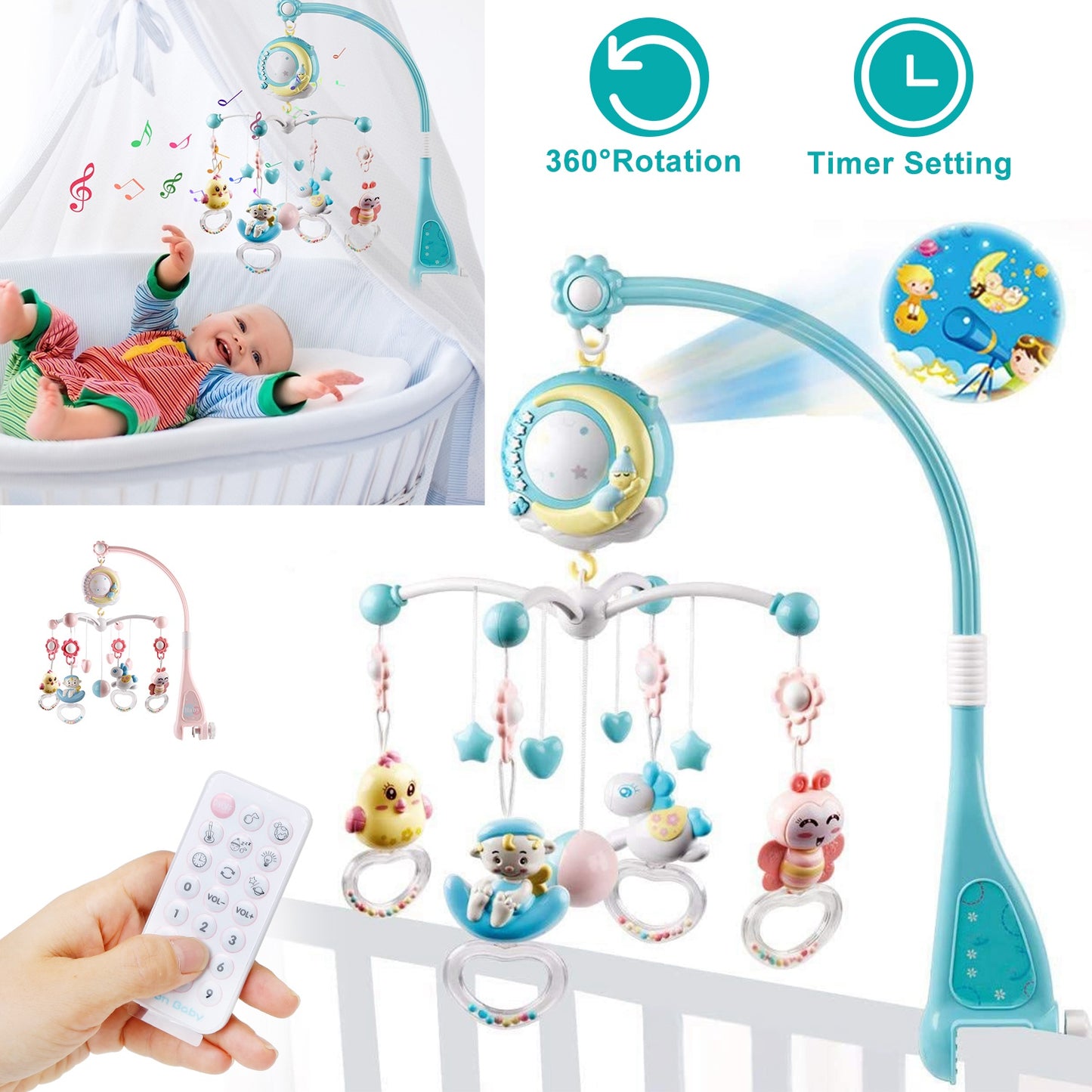 Musical Crib Mobile with Star Projector & Remote Control