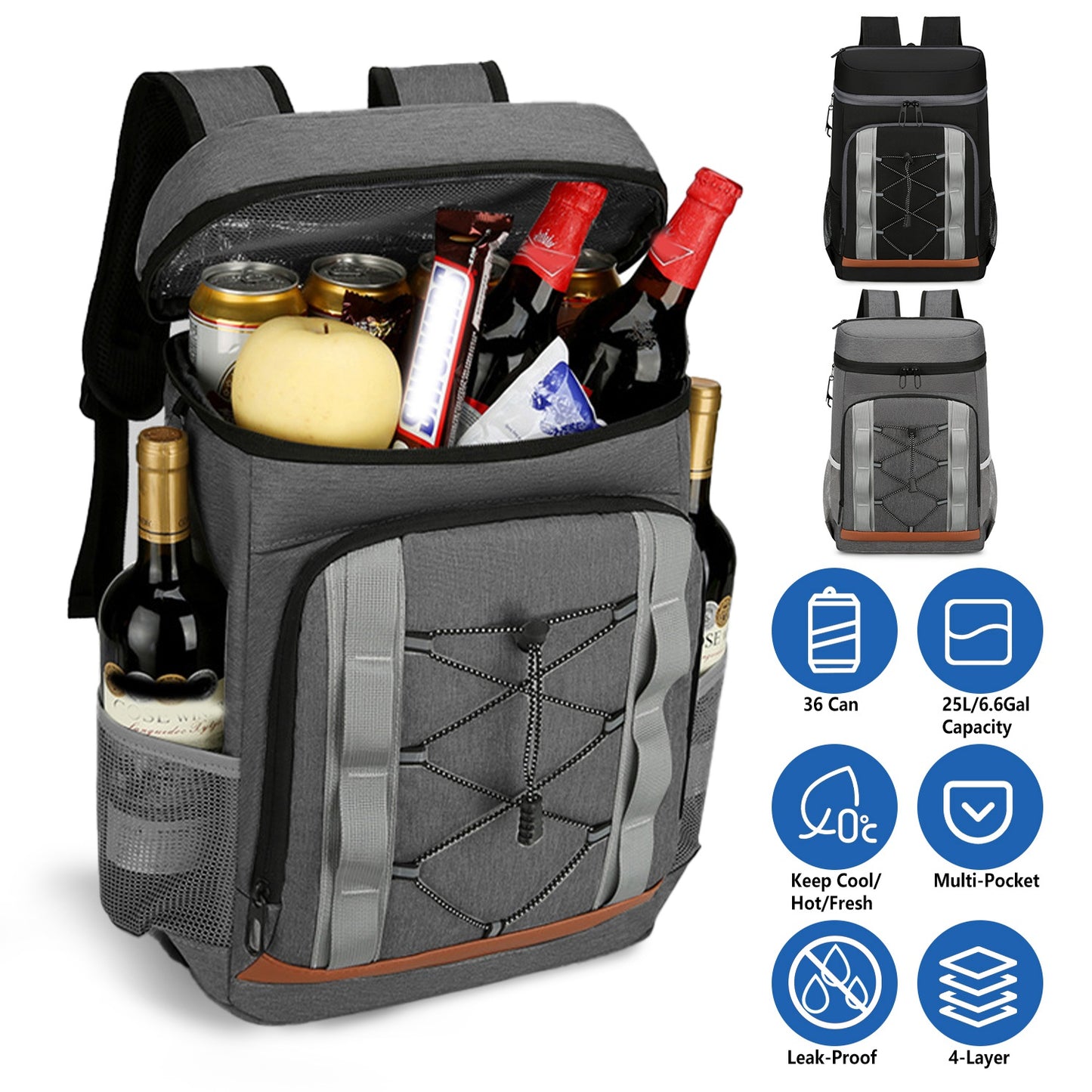 Insulated Cooler Backpack 36 Can Leakproof with Bottle Opener