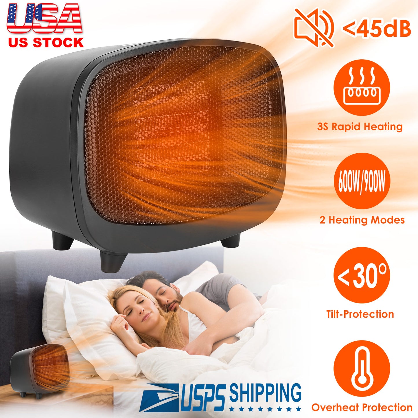 Portable PTC Ceramic Space Heater with Tip-Over Protection