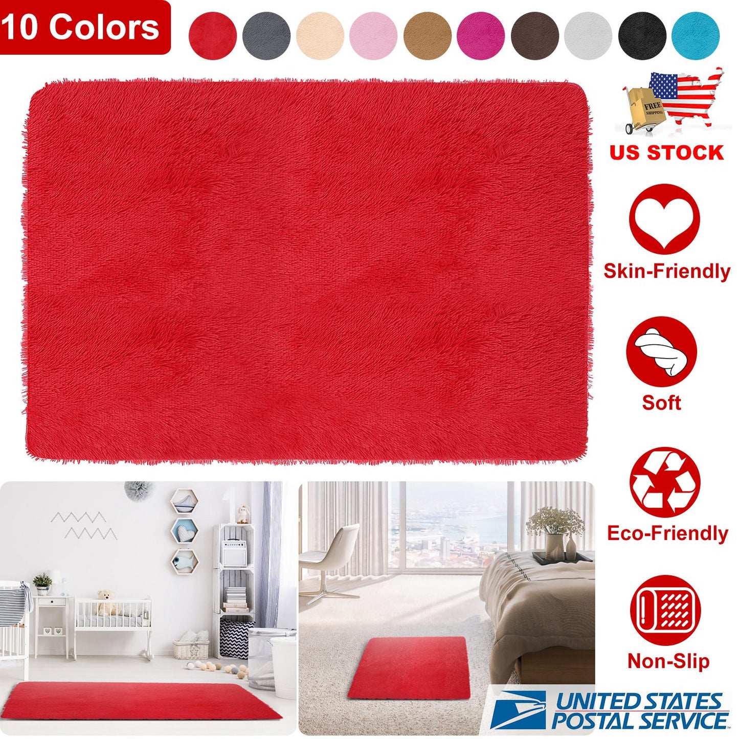 Shaggy Area Rug 4' x 2.6' Anti-Slip Soft Polyester Floor Mat