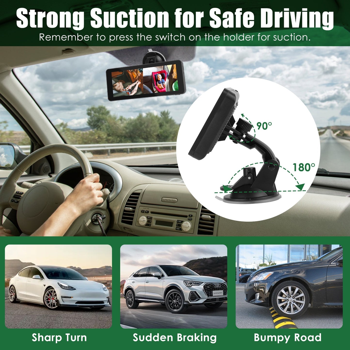 Dual Camera Baby Car Monitor with 6.86" Split Screen & Night Vision