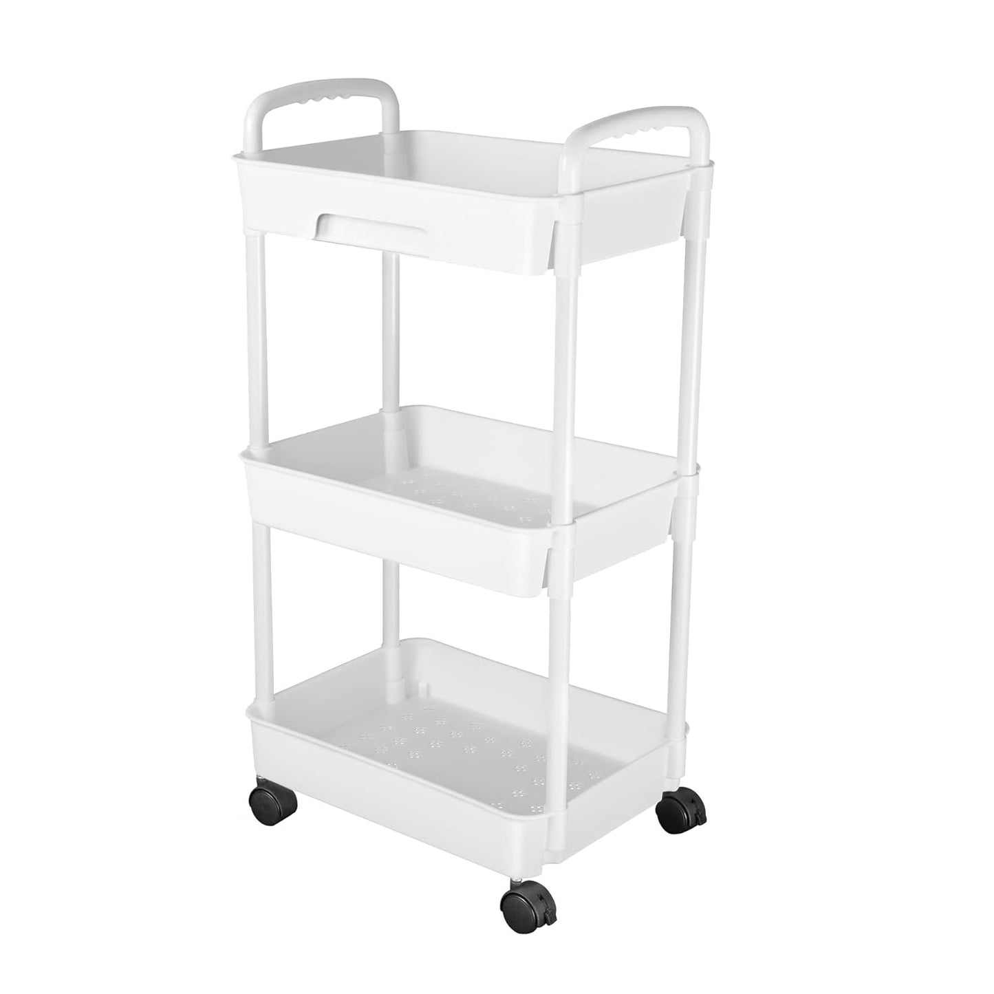 3-Tier Rolling Utility Cart with Drawer and Lockable Wheels