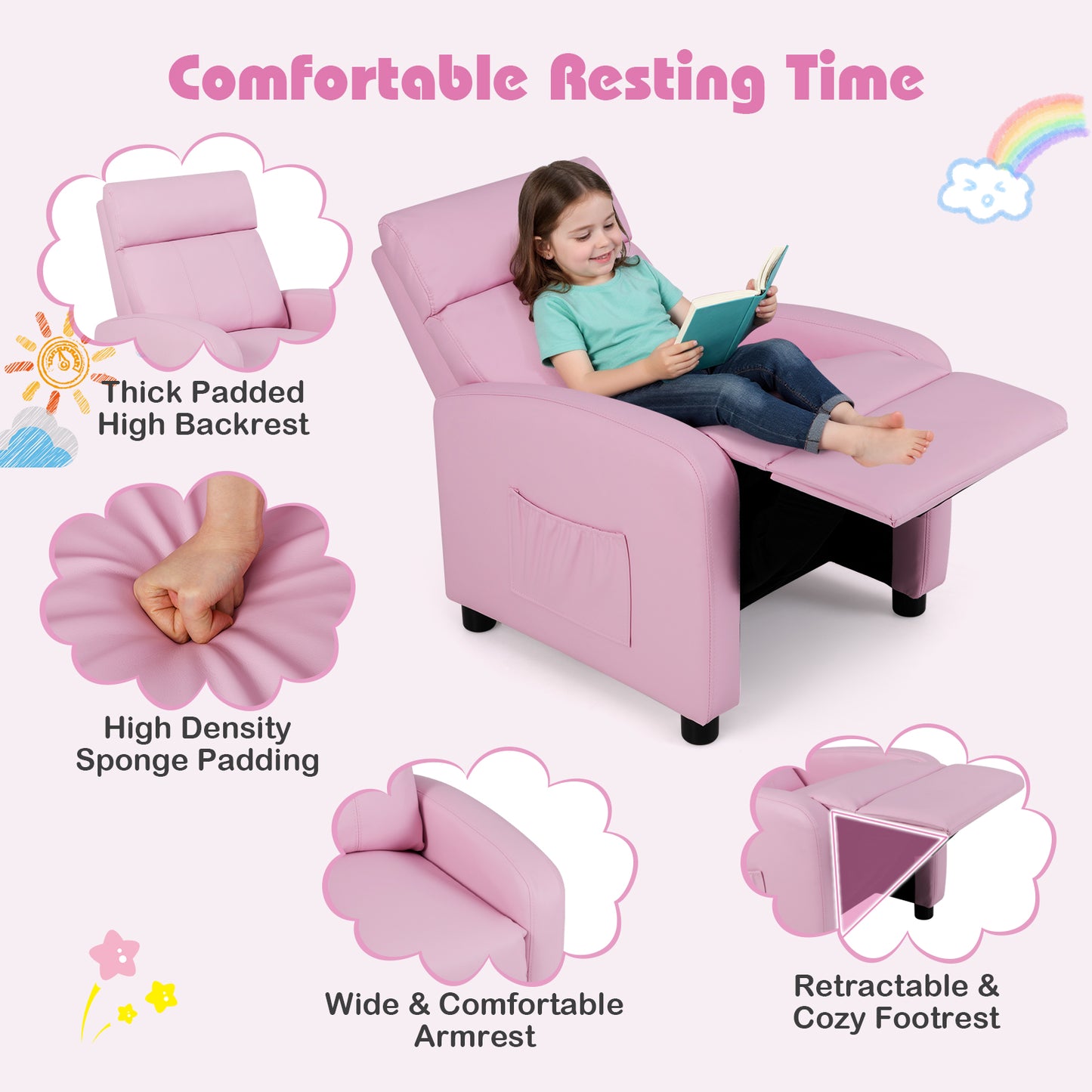 Kids Recliner Chair with Adjustable Backrest & Footrest