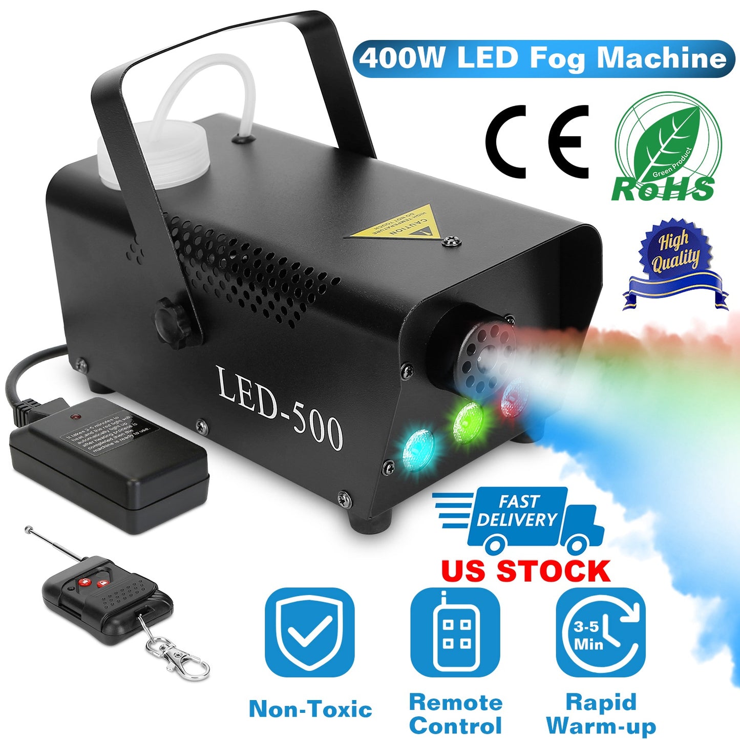 400W Fog Machine with RGB LED Lights and Remote Control
