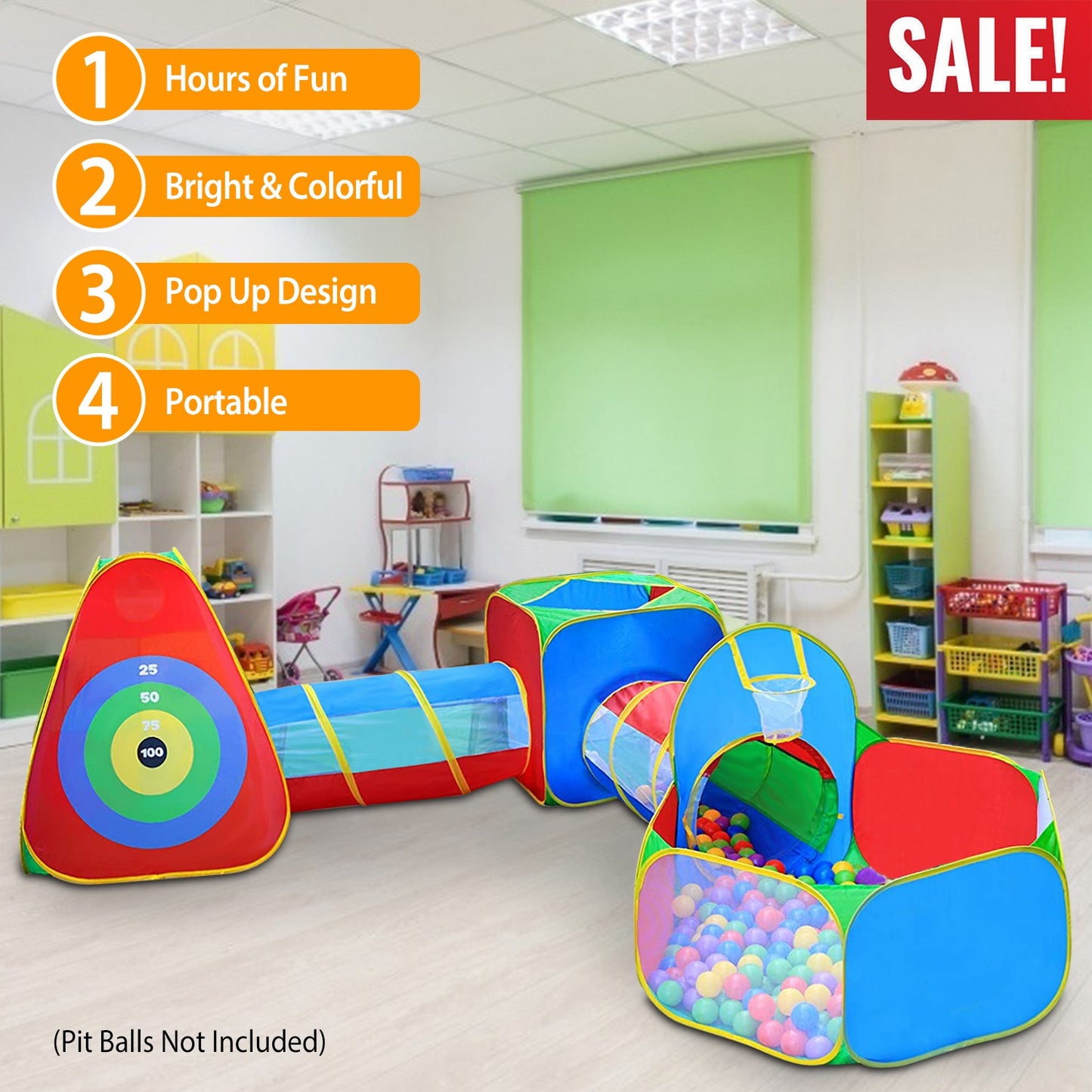 Kids Ball Pit Tent Set with Tunnels & Playhouse - 5 Piece