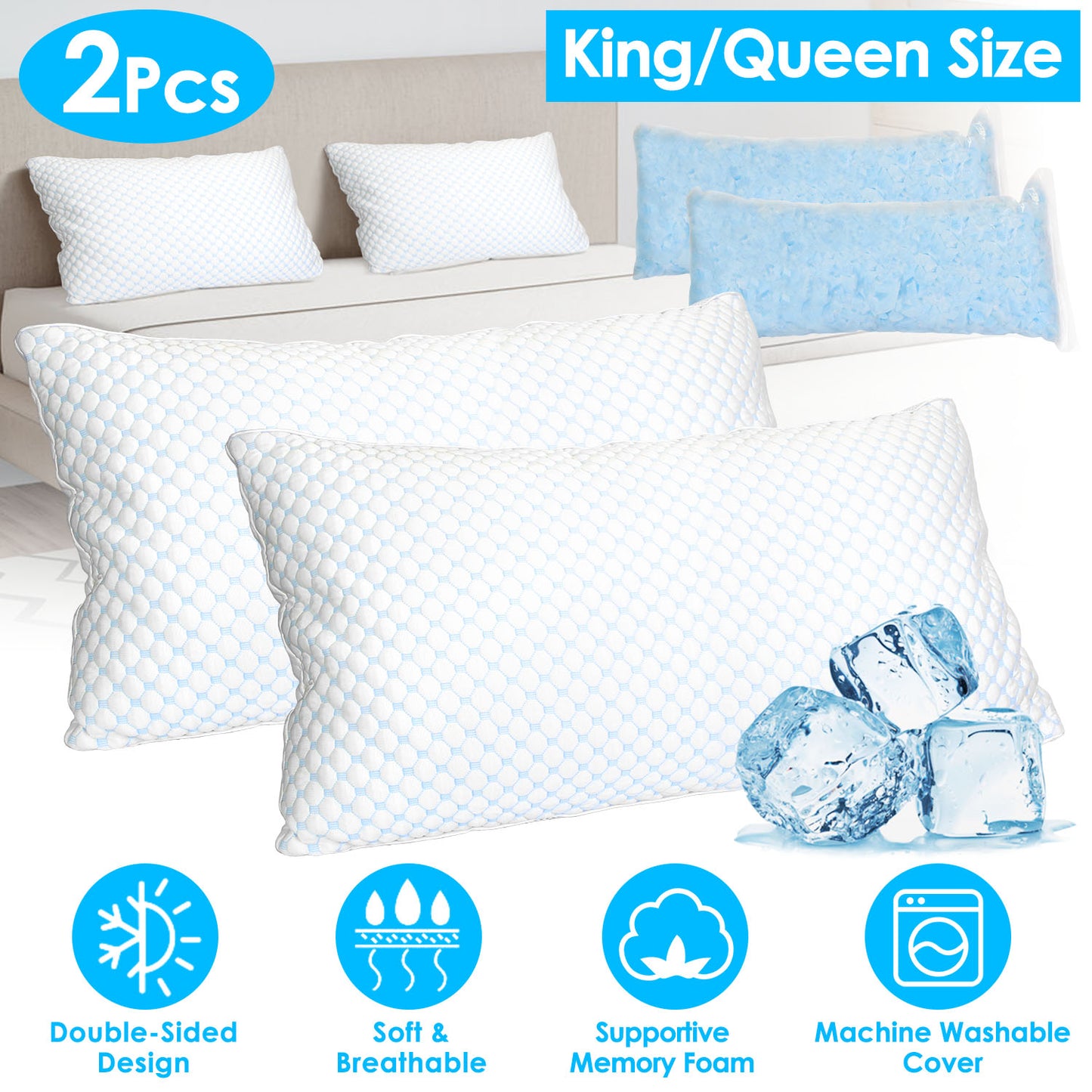 Adjustable Shredded Memory Foam Pillow with Cooling Cover