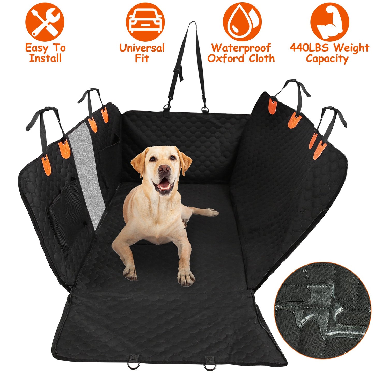 Dog Car Back Seat Cover with Mesh Window & Storage Bags