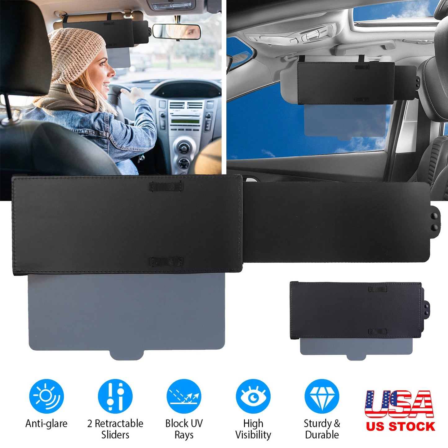 Car Sun Visor Extender with Dual Retractable Sliders