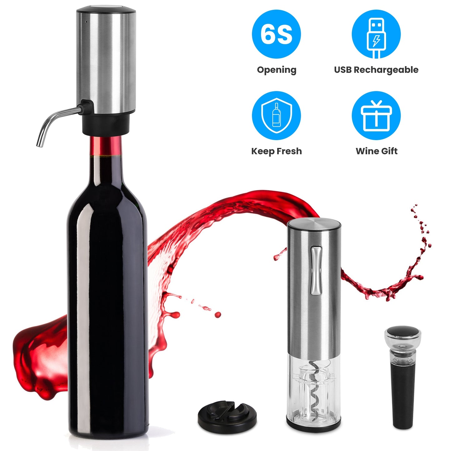 Electric Wine Opener Set 4-in-1 with Aerator & Stopper