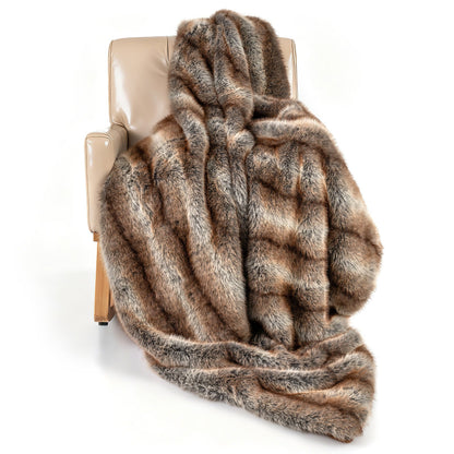 780GSM Soft Plush Fuzzy Luxury Faux Fox Fur Blanket for Sofa-Brown