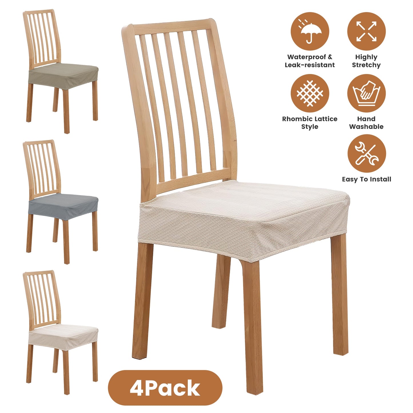 Waterproof Dining Chair Seat Covers - 4 Pack Stretch Slipcovers