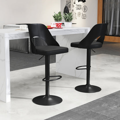 Bar Stools Set of 2 with Enlarged PU Leather Seat and Footrest
