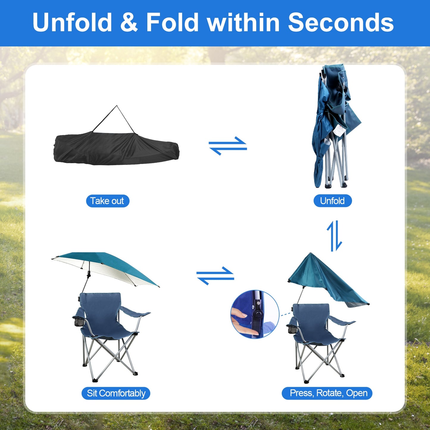 Folding Beach Chair with Detachable Umbrella and Cup Holder