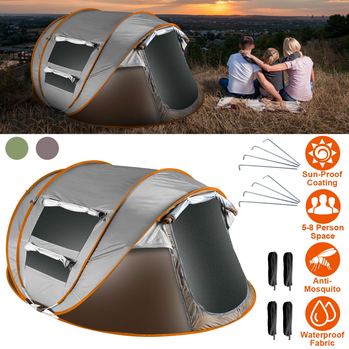 Pop Up Tent 5-8 Person Instant Setup Waterproof Camping Tent