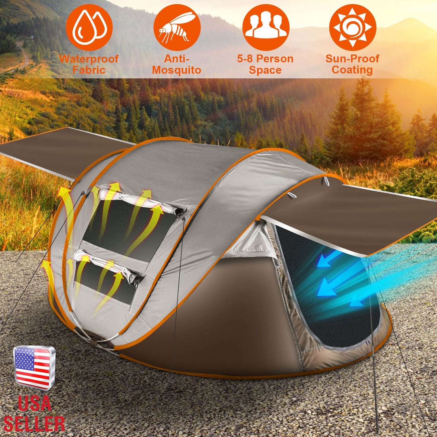 Pop Up Tent 5-8 Person Instant Setup Waterproof Camping Tent