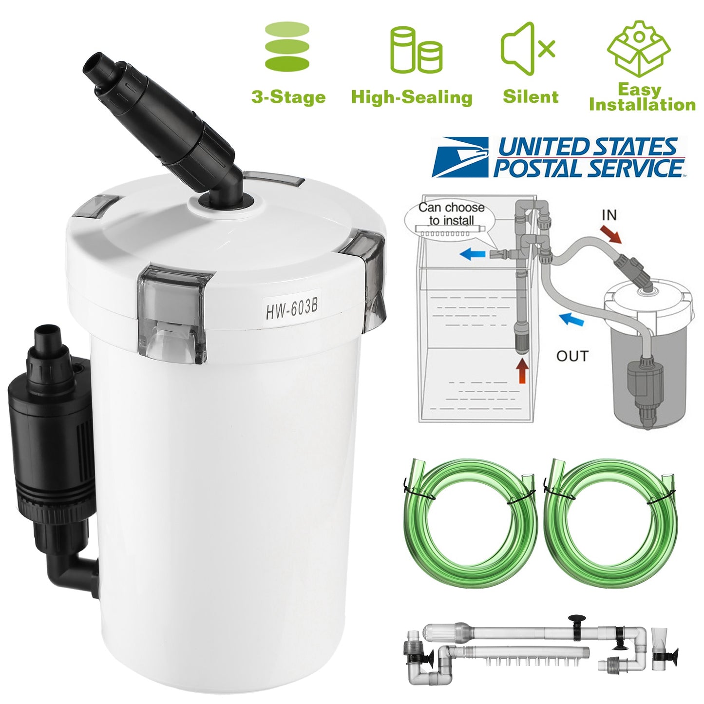 External Canister Filter for 28 Gallon Aquarium - 105 GPH