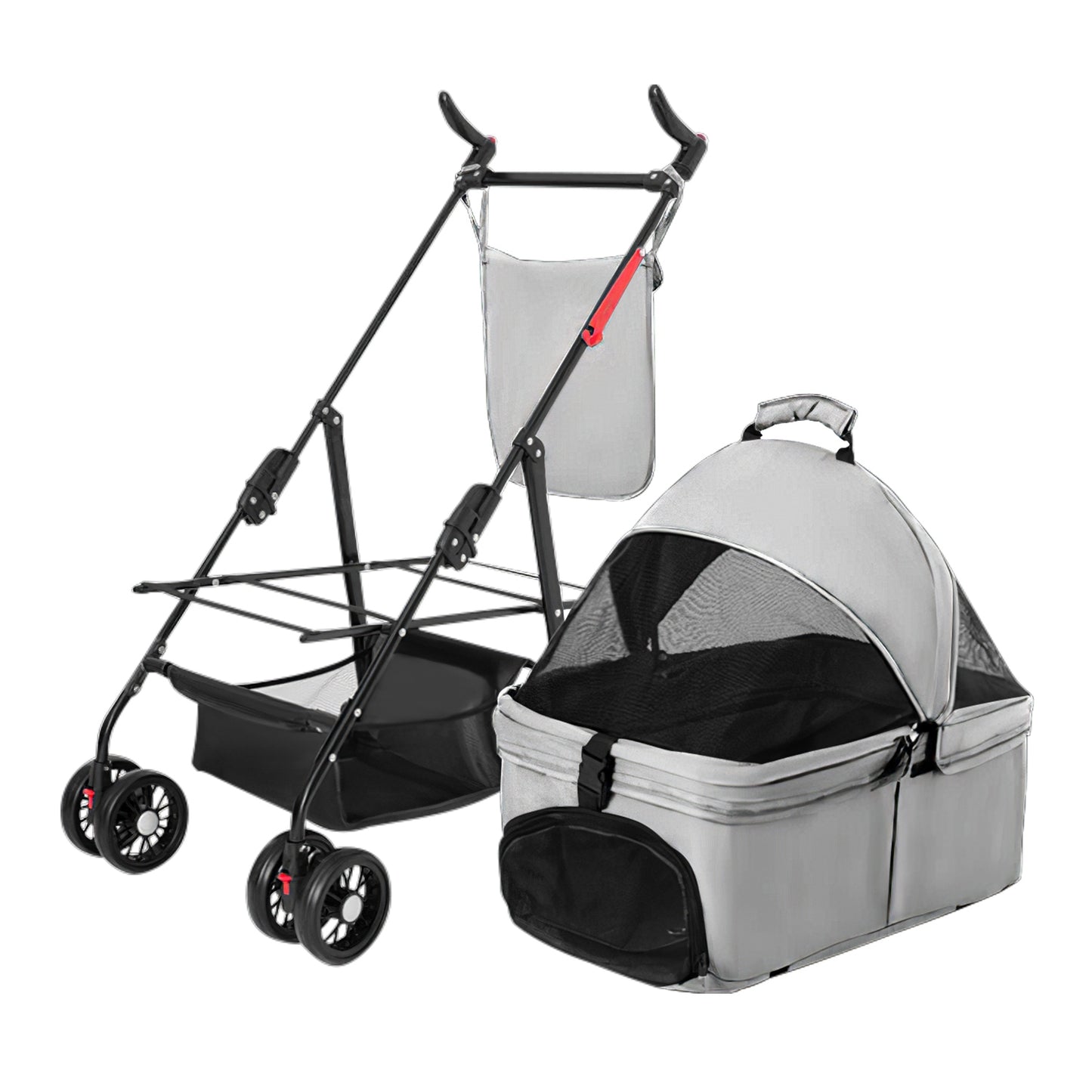 Foldable Pet Stroller with Removable Carrier for Dogs & Cats
