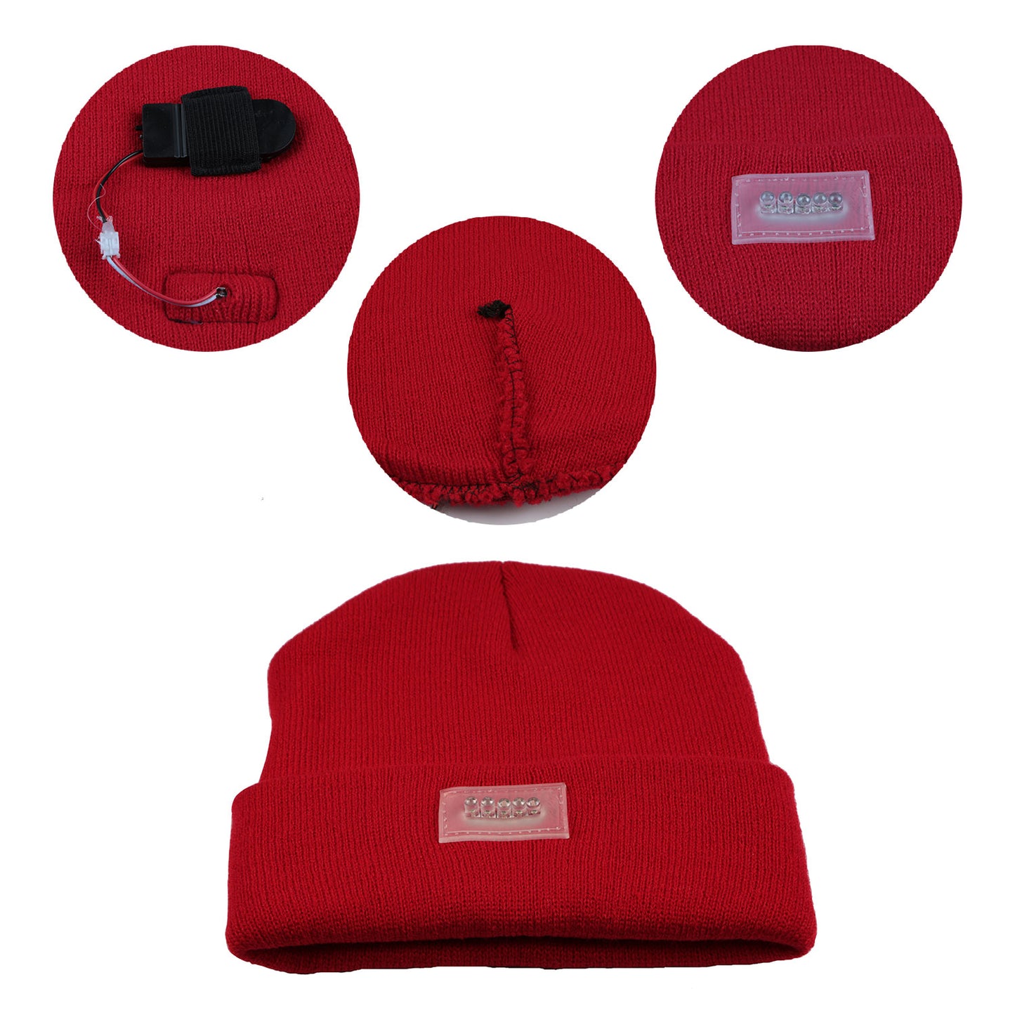 LED Knitted Beanie with Built-In Headlamp for Hands-Free Light