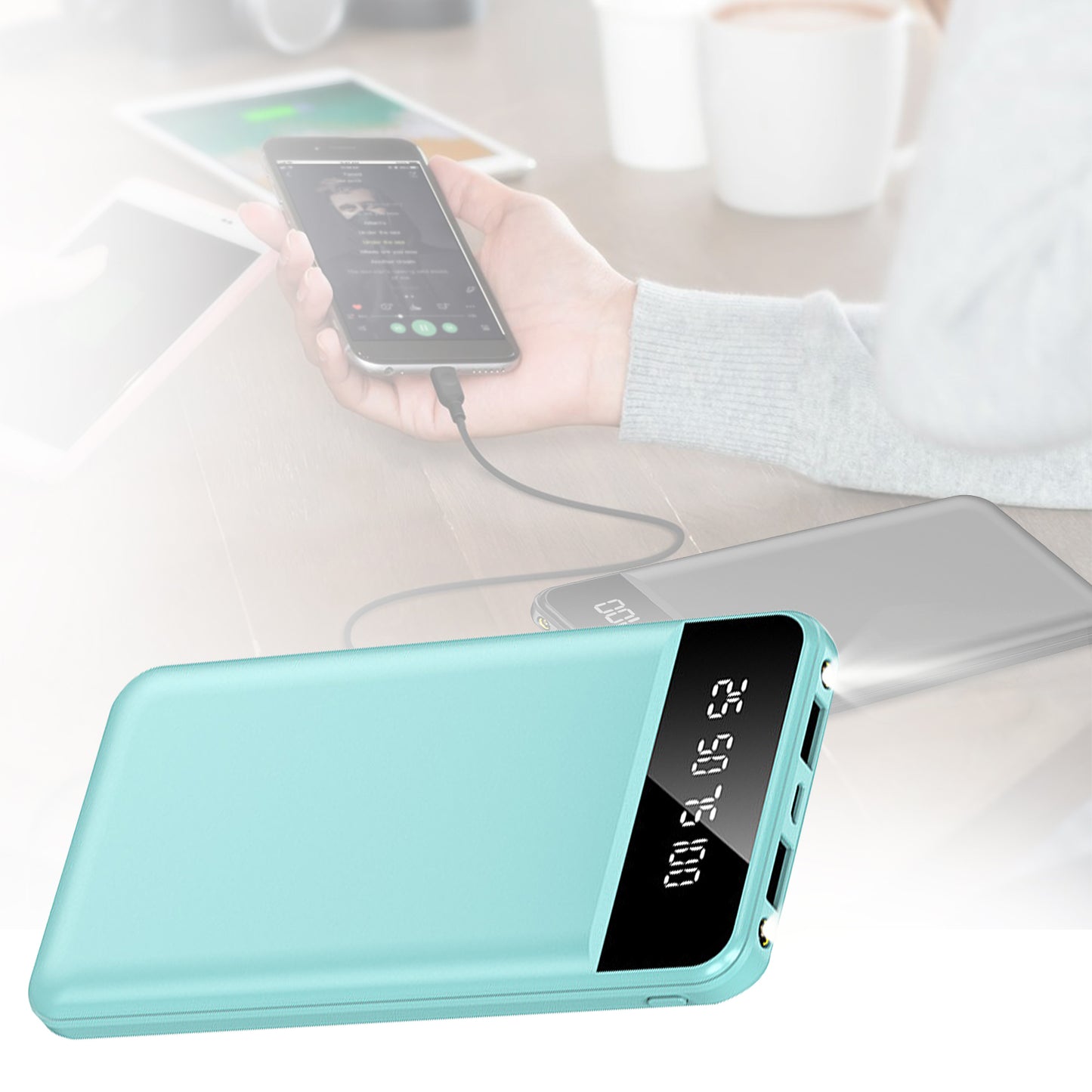 10000mAh Portable Power Bank with Digital Display & Flashlight