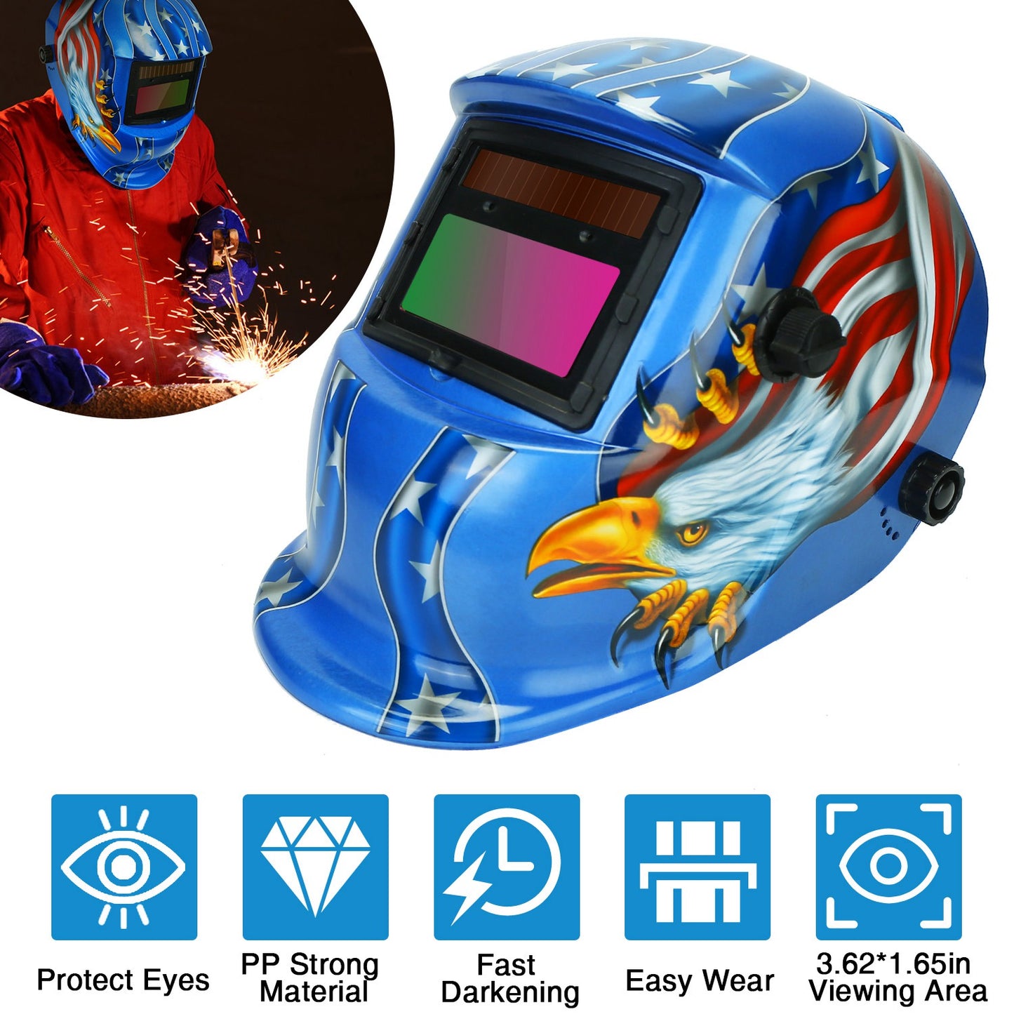 Auto Darkening Welding Helmet Solar Powered Shade 9-13