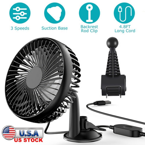 Car Cooling Fan USB Powered with 3 Speeds & Dual Mount