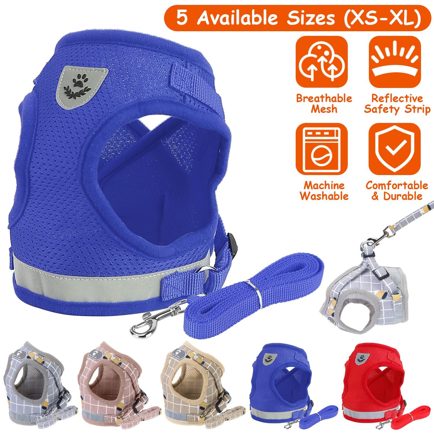 Reflective Dog Harness and Leash Set with Adjustable Mesh Vest