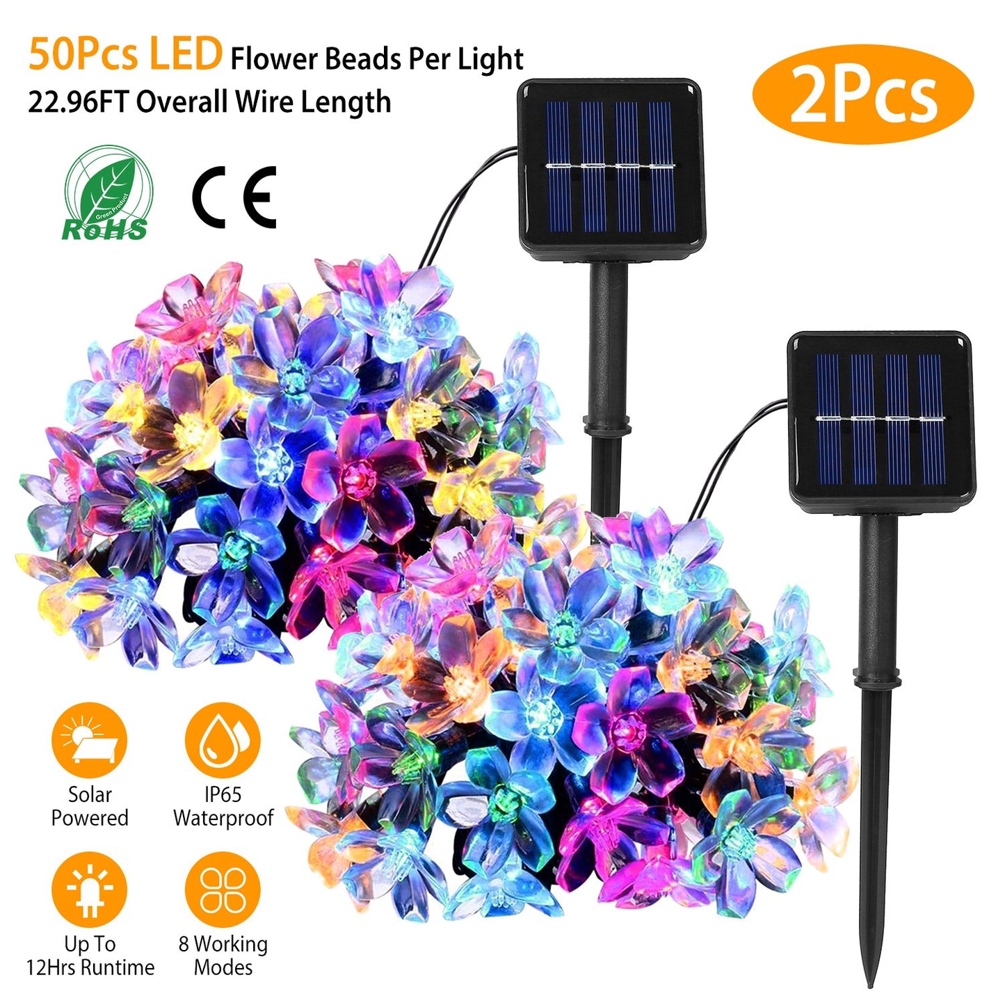 Solar Flower String Lights 50 LED Sakura Blossom 23ft Waterproof