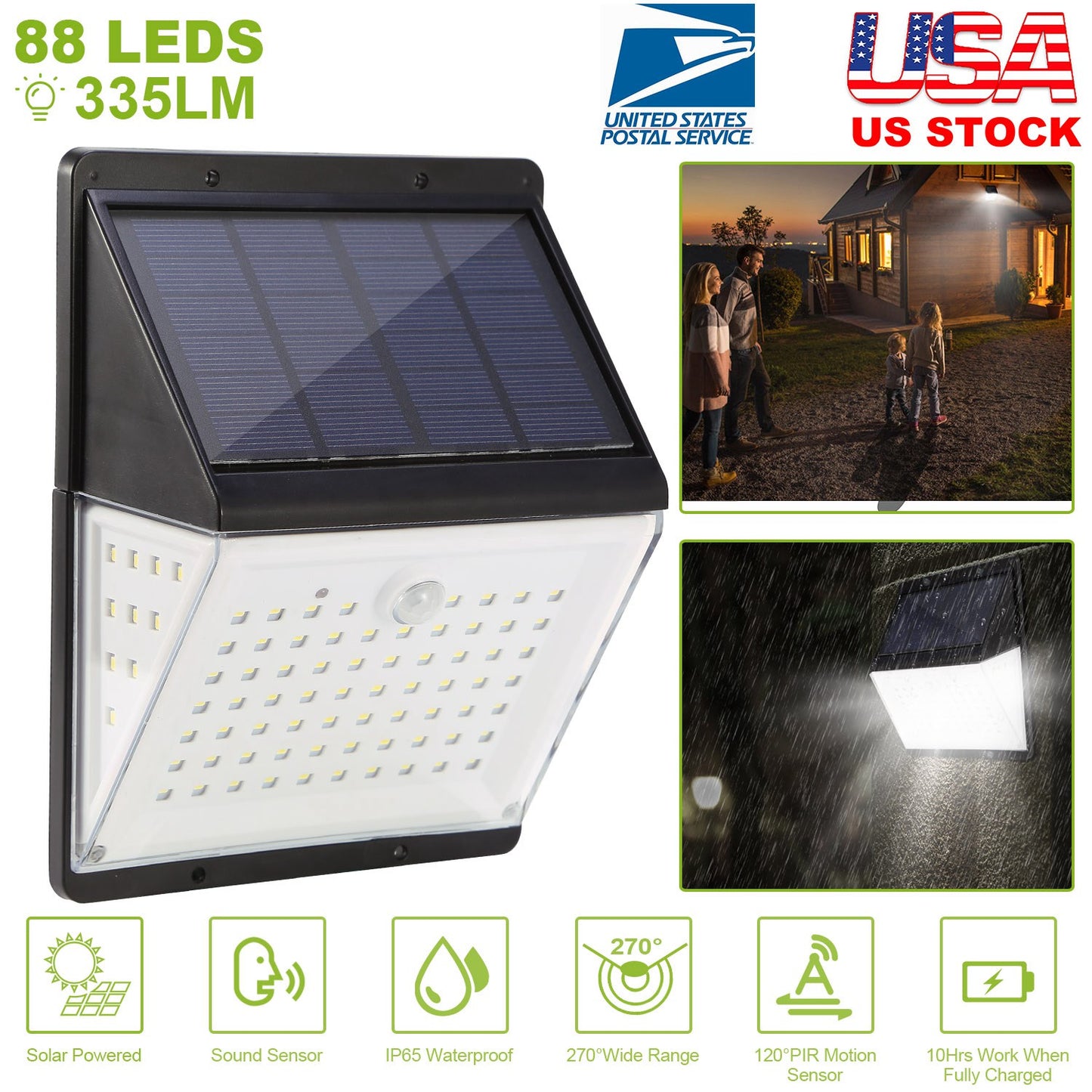 Solar Motion Sensor Wall Light with 88 LEDs and Remote Control