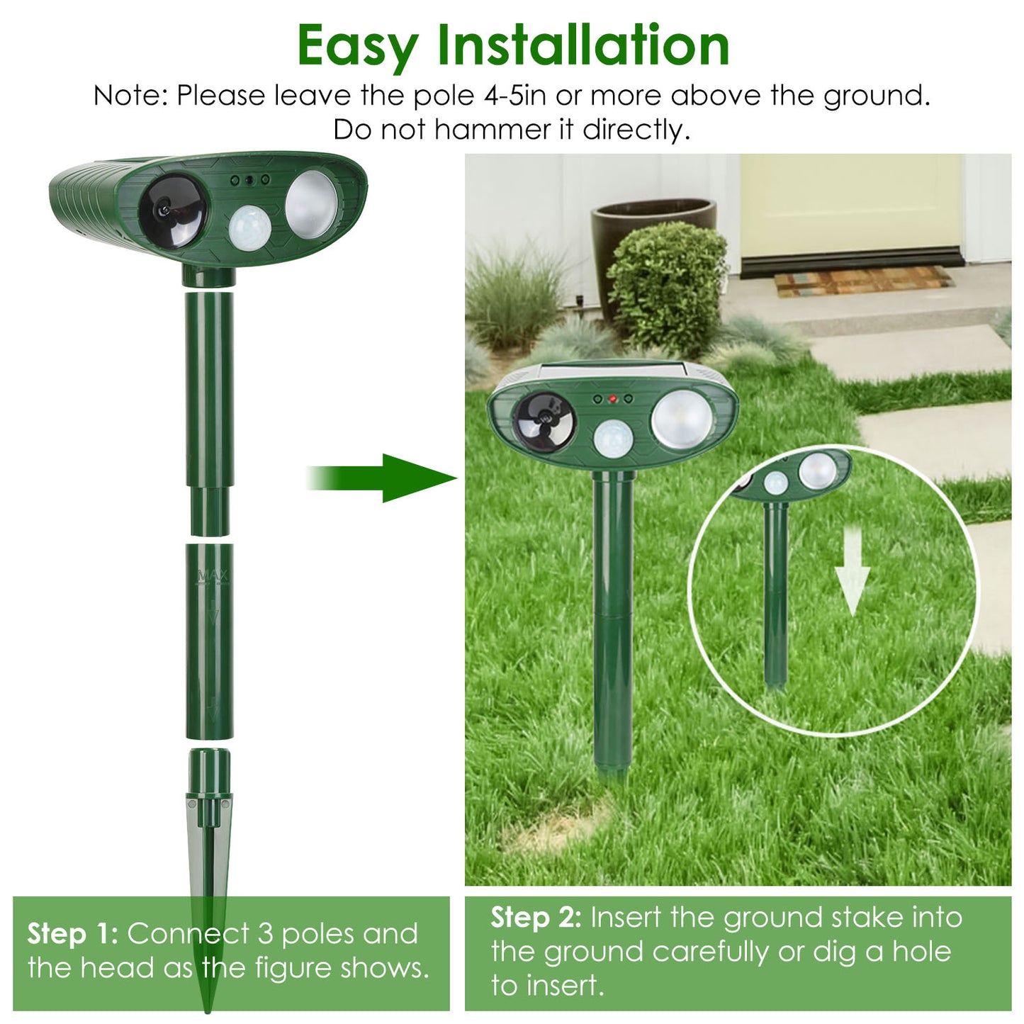 Solar Ultrasonic Animal Repeller with Motion Sensor & LED Light