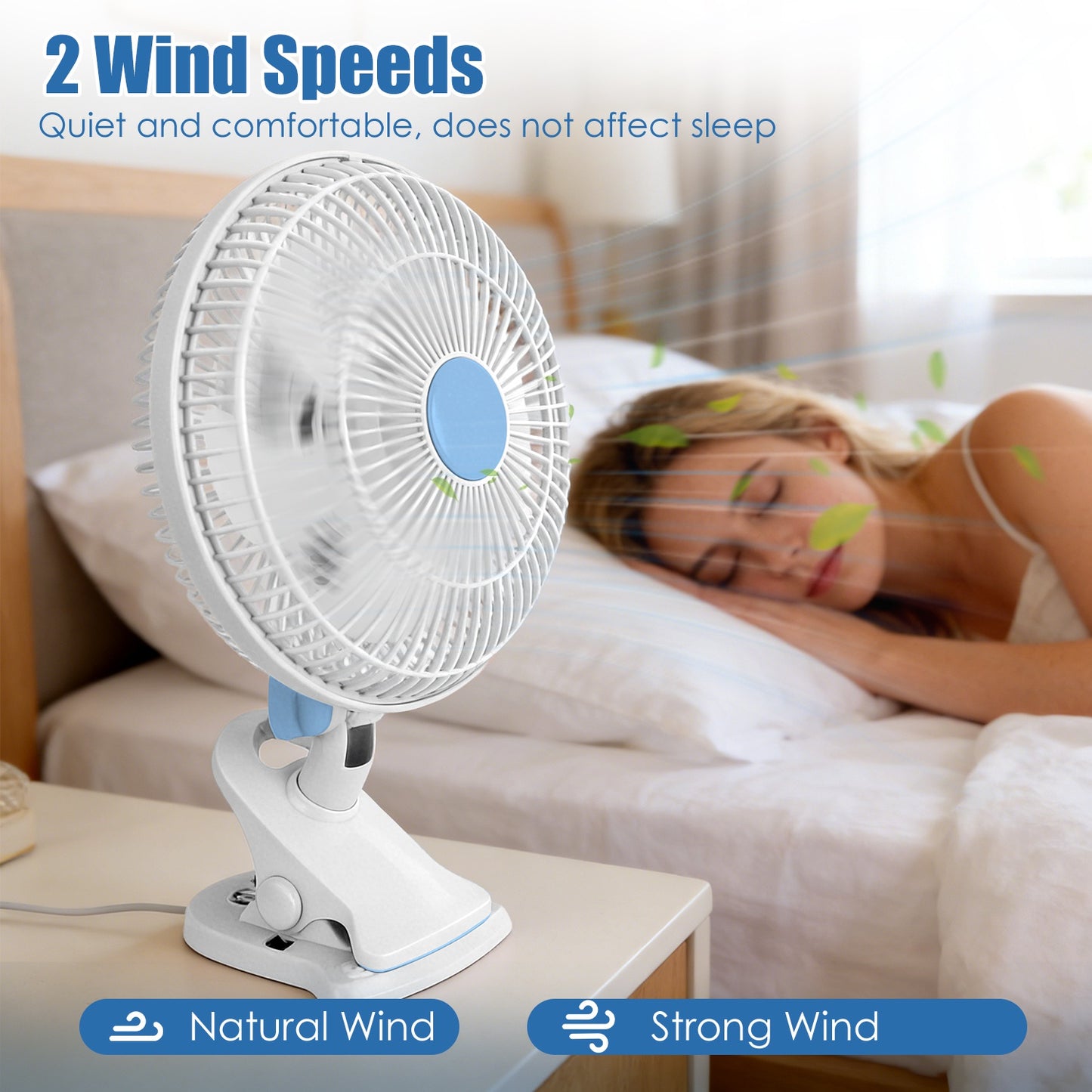 8.66" Clip-On Fan with 90° Oscillation & 2 Speed Settings