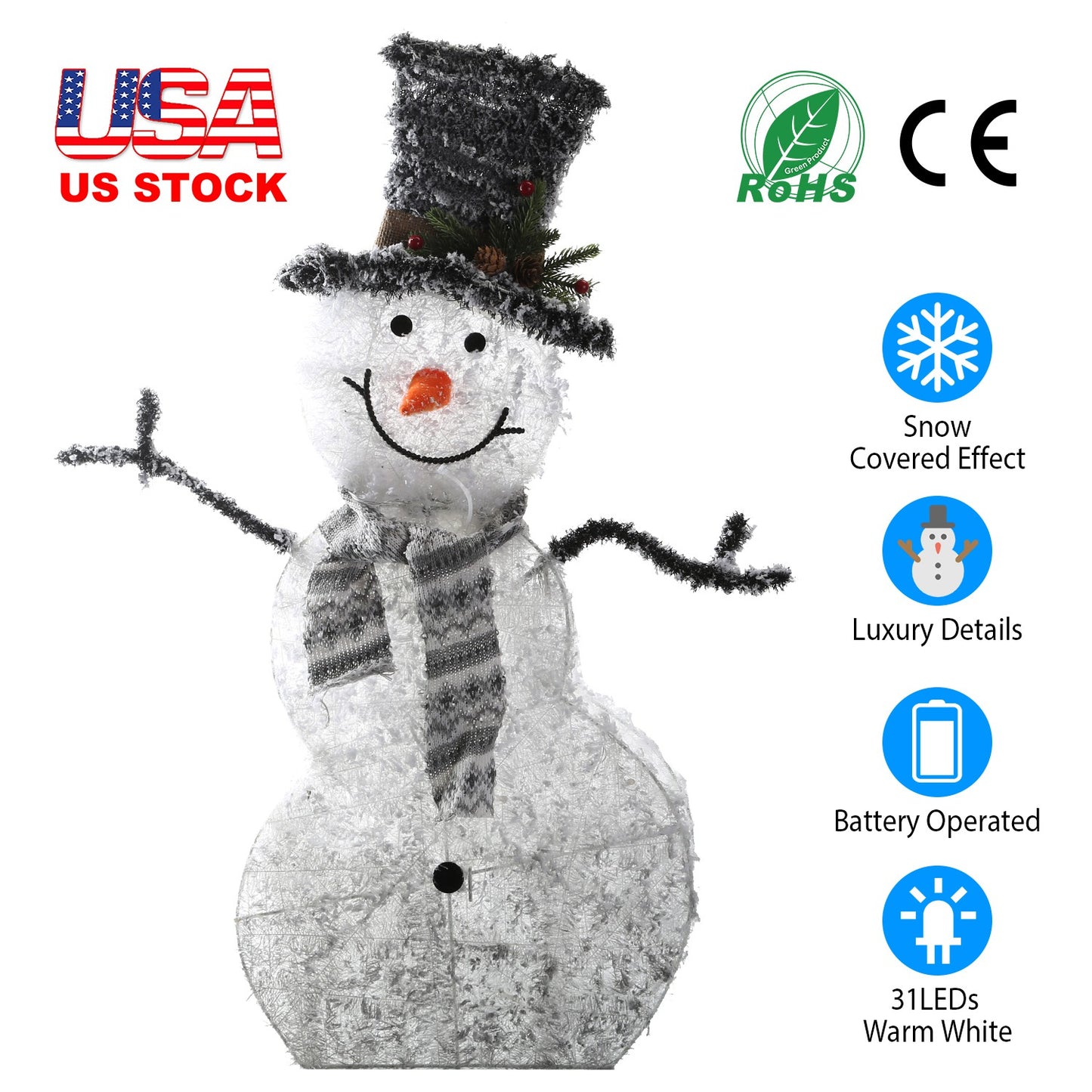 LED Lighted Snowman Christmas Decoration with Collapsible Frame