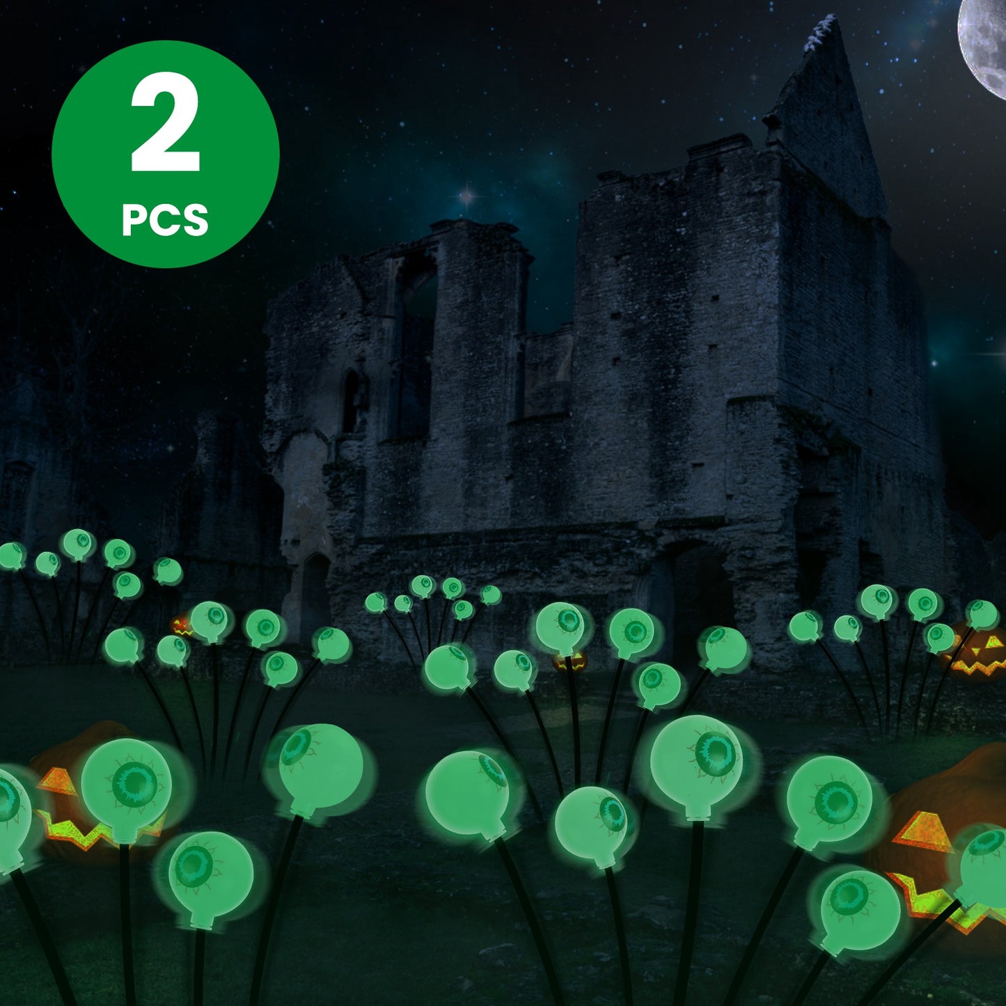 Solar Scary Eyeballs Halloween Path Lights - 12 LED Swaying